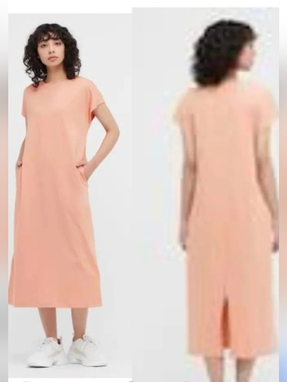 Uniqlo smooth cotton french sleeve long dress Sz M - Picture 2 of 10